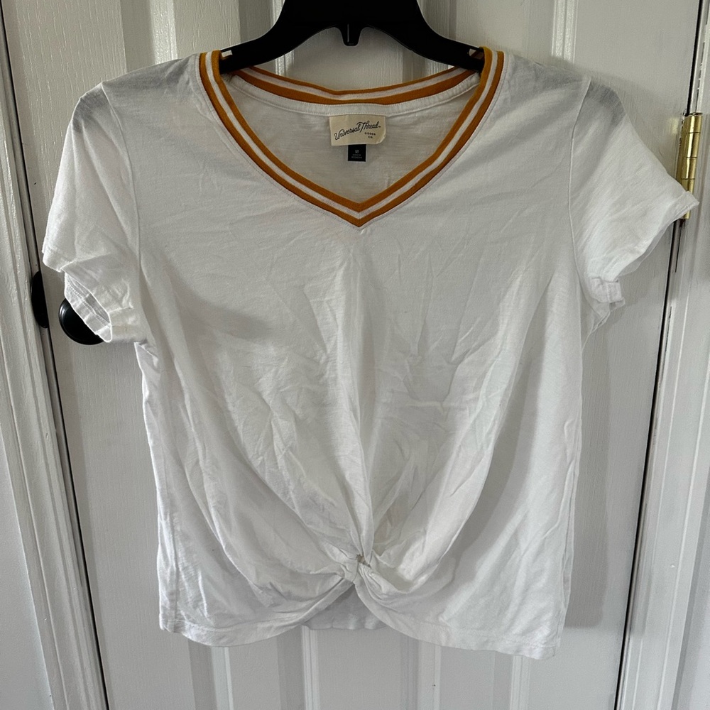 Universal Thread White V-Neck Tee with Gold Accent